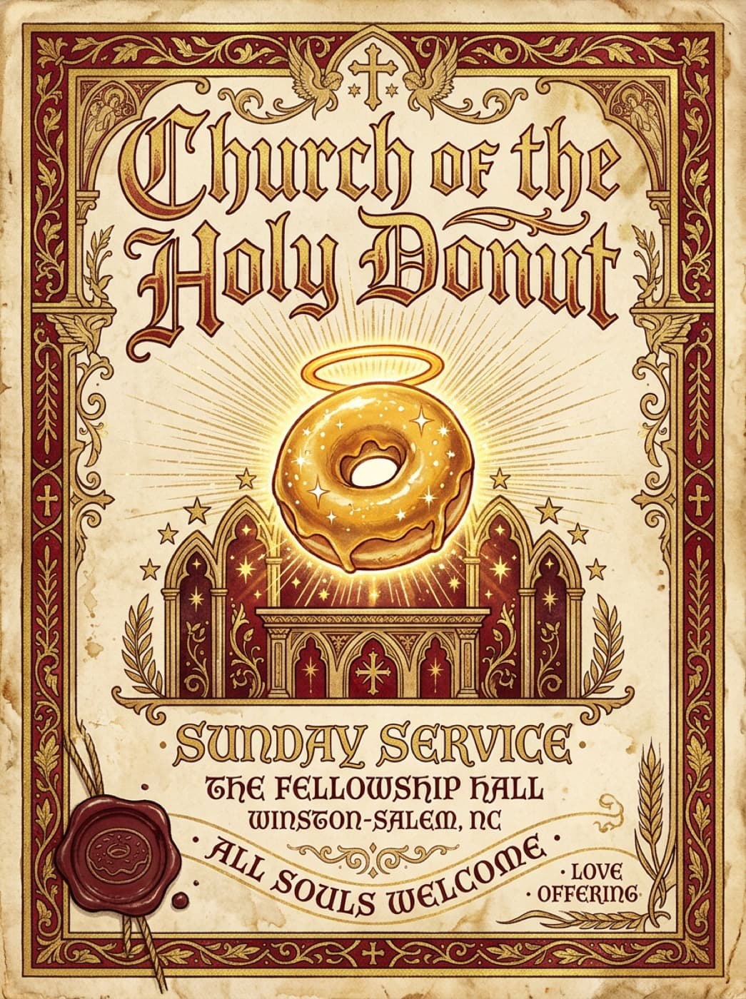 Church of the Holy Donut Sunday Service poster